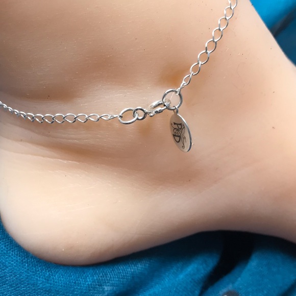 Aquamarine Ankle Bracelet- Genuine Aquamarine Sterling Silver Anklet - Picture 5 of 7